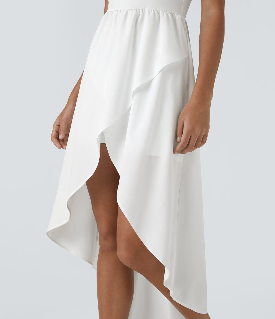 Breezeful™ High Low 2-Piece Pocket Flowy Midi Quick Dry Casual Dress - White