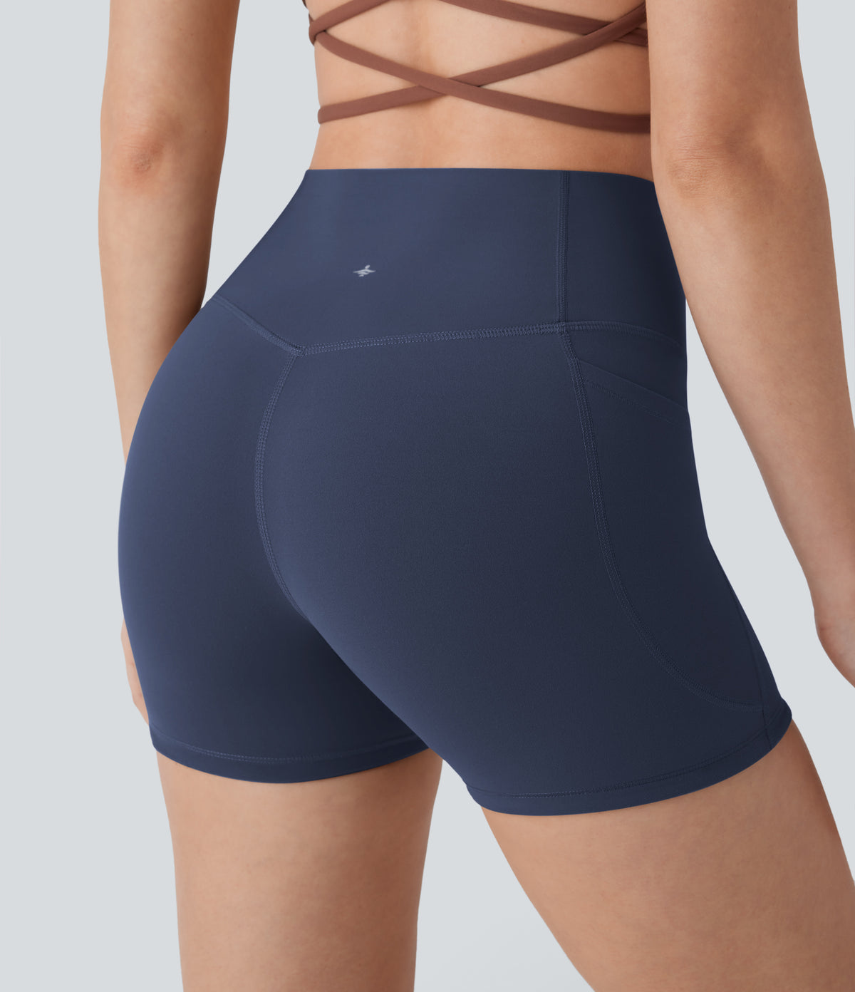 Halara UltraSculpt™ High Waisted Tummy Control Pocket Shaping Training Biker Shorts 3'' - Mood Indigo