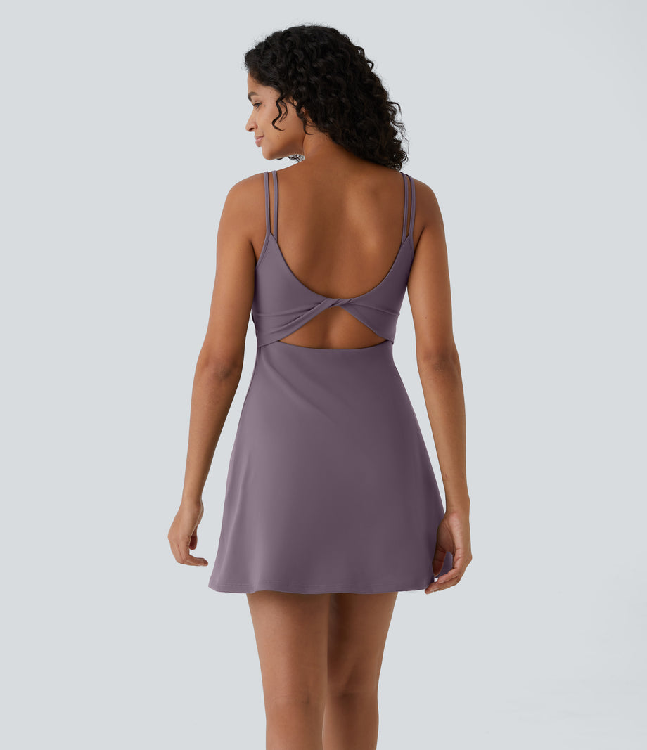 SoftlyZero™ Plush Double Straps 2-Piece Pocket Slip Dance Active Dress A-D Cups - Tulip Purple
