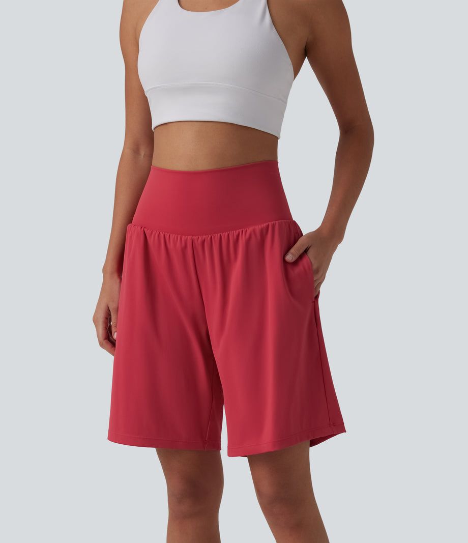 SoftlyZero™ Airy Super High Waisted 2-in-1 Cool Touch Yoga Shorts 9" with Pockets - Winterberry
