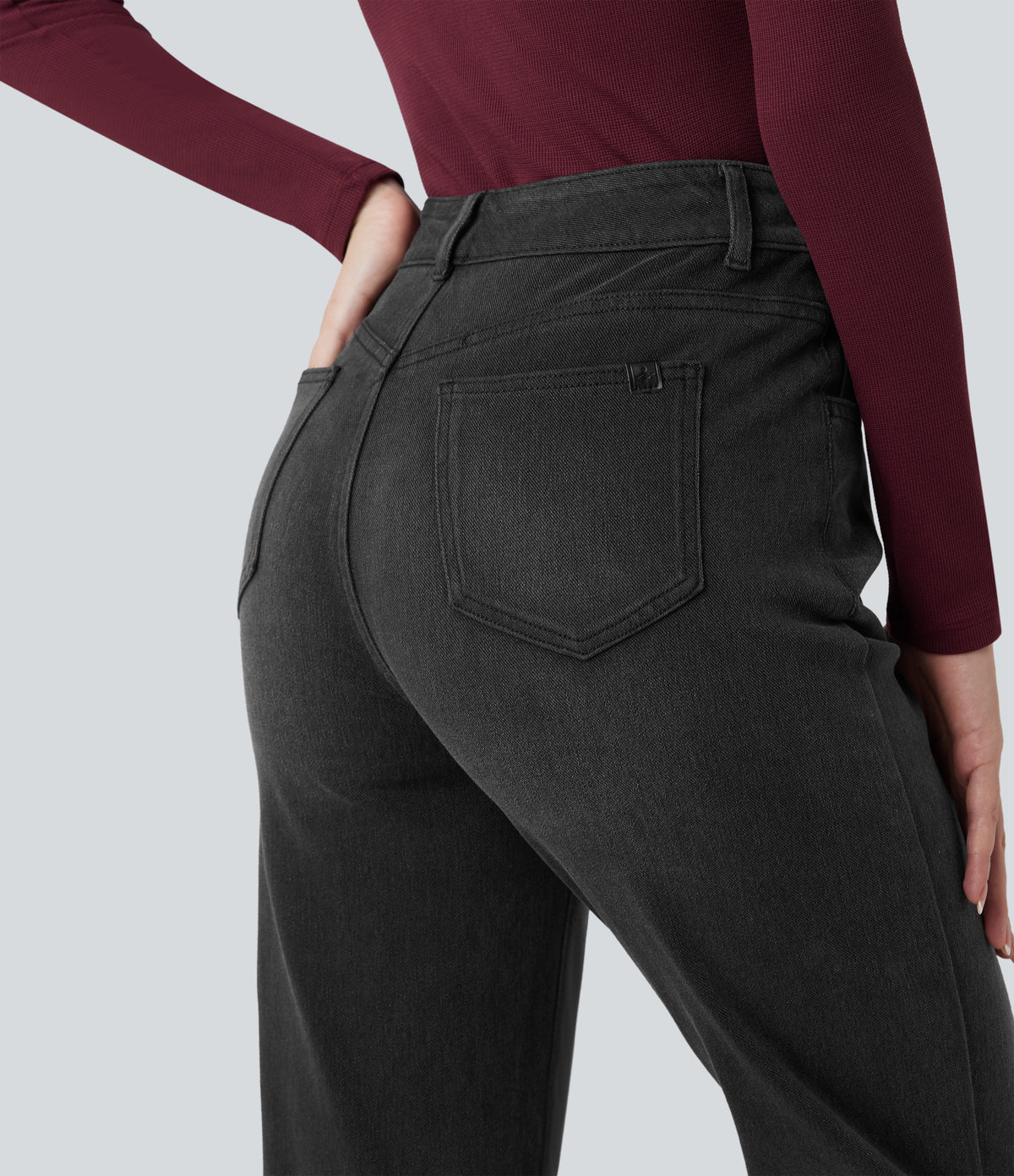 Halara Flex™ High Waisted Rolled Hem Casual Slim Jeans with Pockets - Poppy Seed Denim