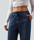 Halara Flex™ Low Rise Drawstring Wide Leg Sparkle Casual Sweatpants Jeans with Pockets - Pageant Blue Denim