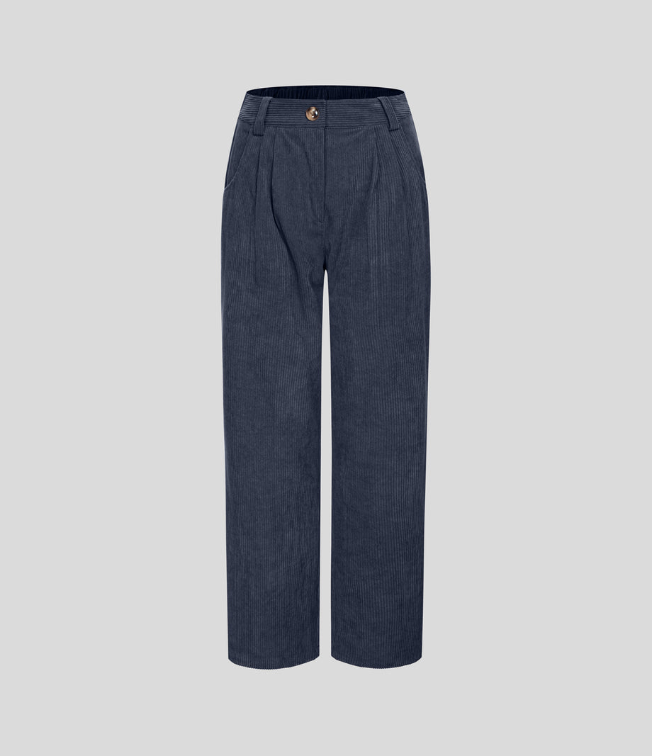 Mid Rise Zipper Pocket Corduroy Casual Pants - Foggy Blue