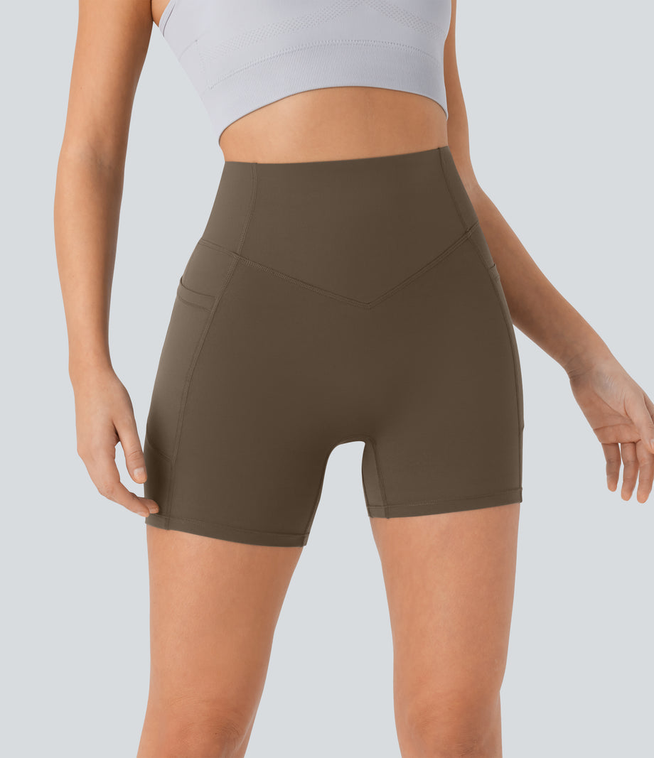 Halara UltraSculpt™ High Waisted Scrunch Butt Lifting Tummy Control Pocket Shaping Workout Biker Shorts 5'' - Thick Earthy Brown