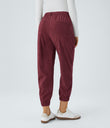 Mid Rise Zipper Pockets Corduroy Casual Joggers - Pomegranate