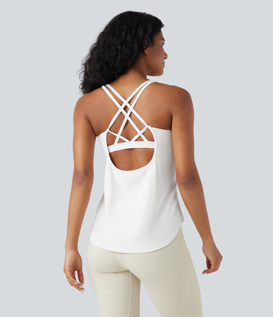 Halara UltraSculpt™ Round Neck Curved Hem Workout Tank Top - White