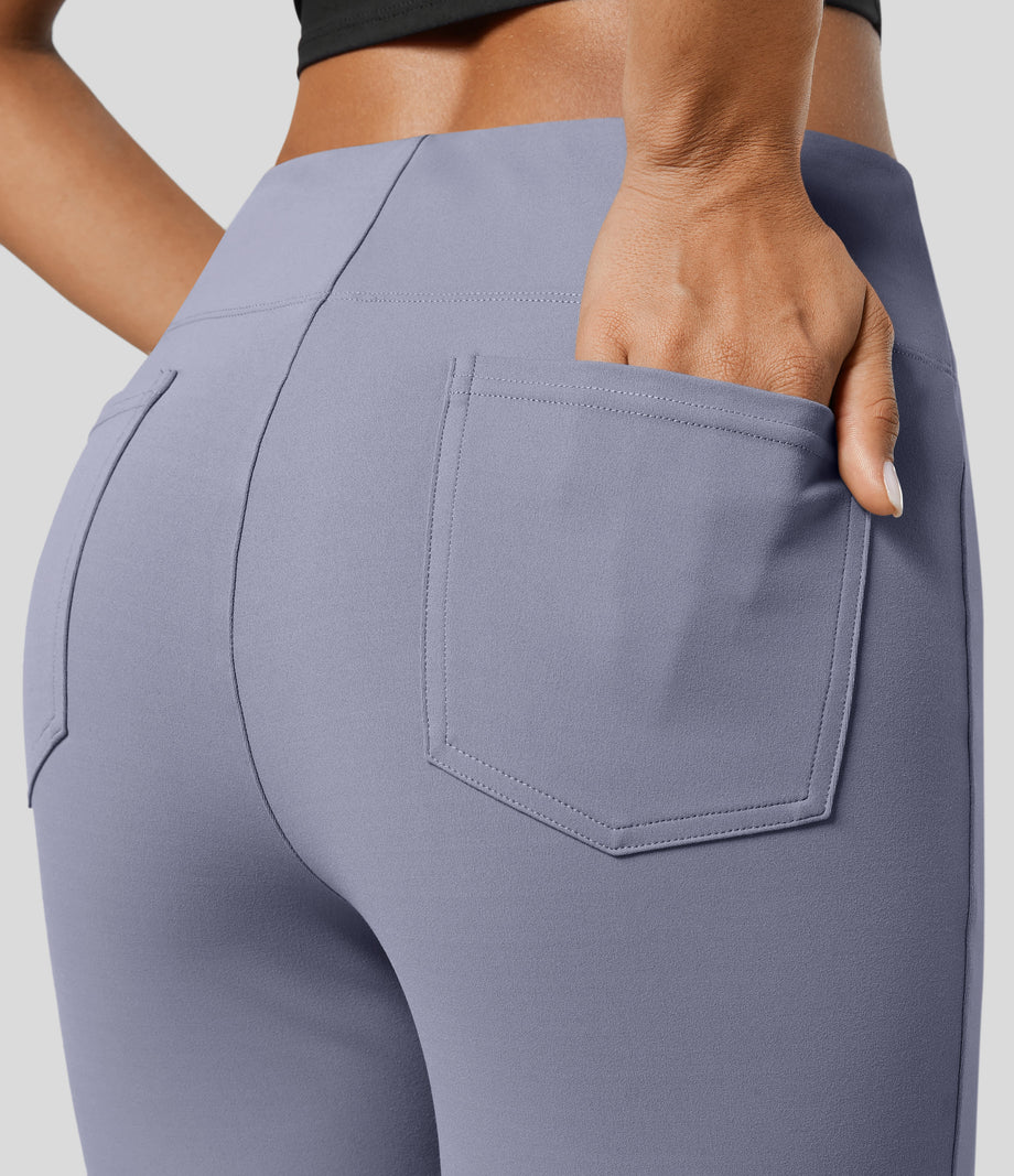 Halara Flex™ High Waisted Back Side Pocket Slight Flare Work Pants - Cement Gray