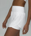 SoftlyZero™ QuickDry High Waisted Tummy Control Reflective Dots Crossover Hem 2-in-1 Running Shorts 3'' with Pockets - White