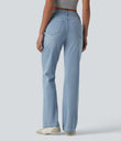 Halara Flex™ High Waisted Pockets Washed Casual Bootcut Jeans - Ice Water Denim