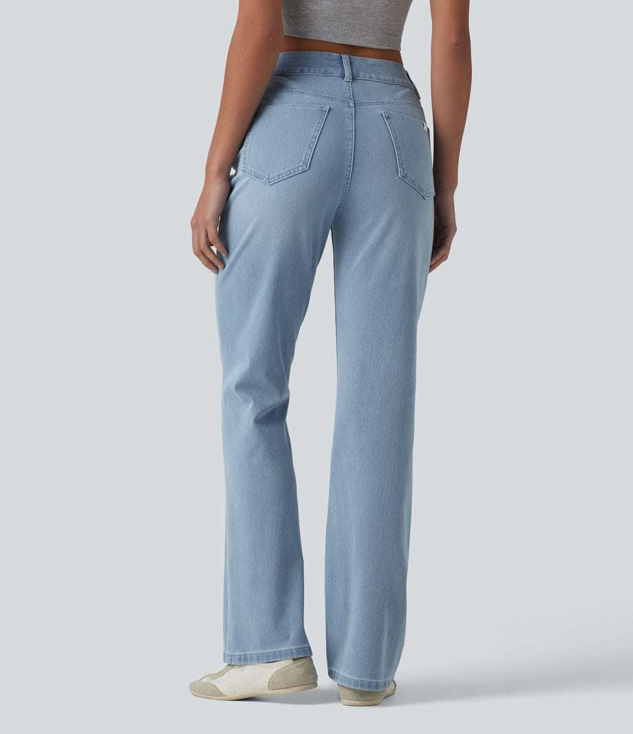Halara Flex™ High Waisted Pockets Washed Casual Bootcut Jeans - Ice Water Denim