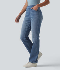 Halara Flex™ High Waisted Pockets Washed Casual Bootcut Jeans - Vallarta Blue Denim