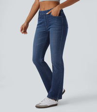 Halara Flex™ High Waisted Pockets Washed Casual Bootcut Jeans - Paint Blue Denim