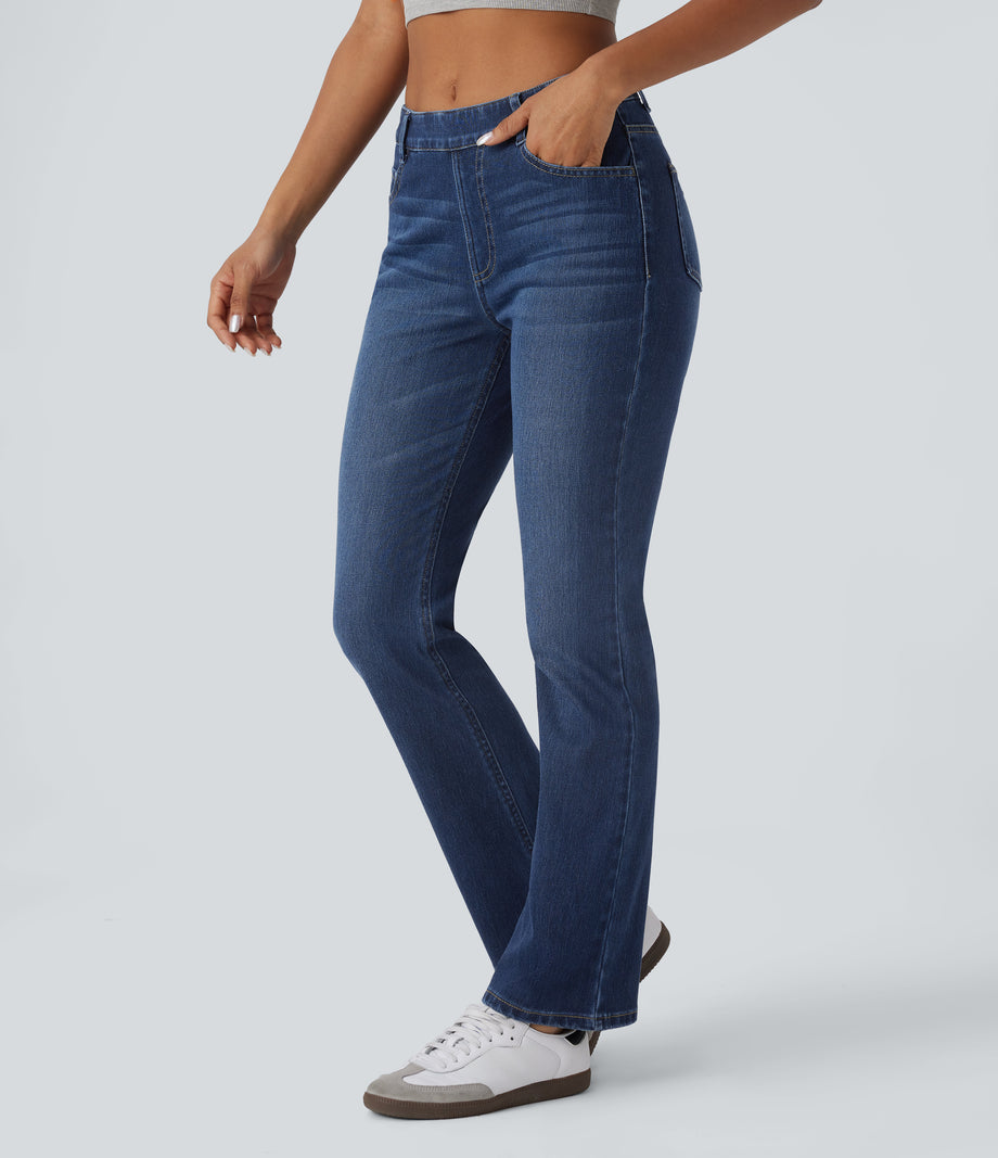 Halara Flex™ High Waisted Pockets Washed Casual Bootcut Jeans - Paint Blue Denim