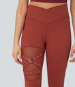 DayStretch High Waisted Crossover Contrast Mesh Decorative Buckle Yoga Leggings - Cinnabar