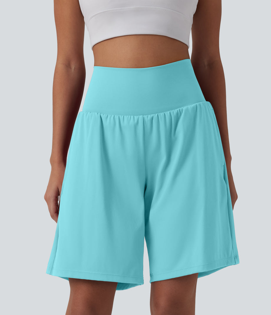 SoftlyZero™ Airy Super High Waisted 2-in-1 Cool Touch Yoga Shorts 9" with Pockets - Loka Blue