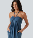 Halter Tie Back Maxi Dress with Pockets - Stellar