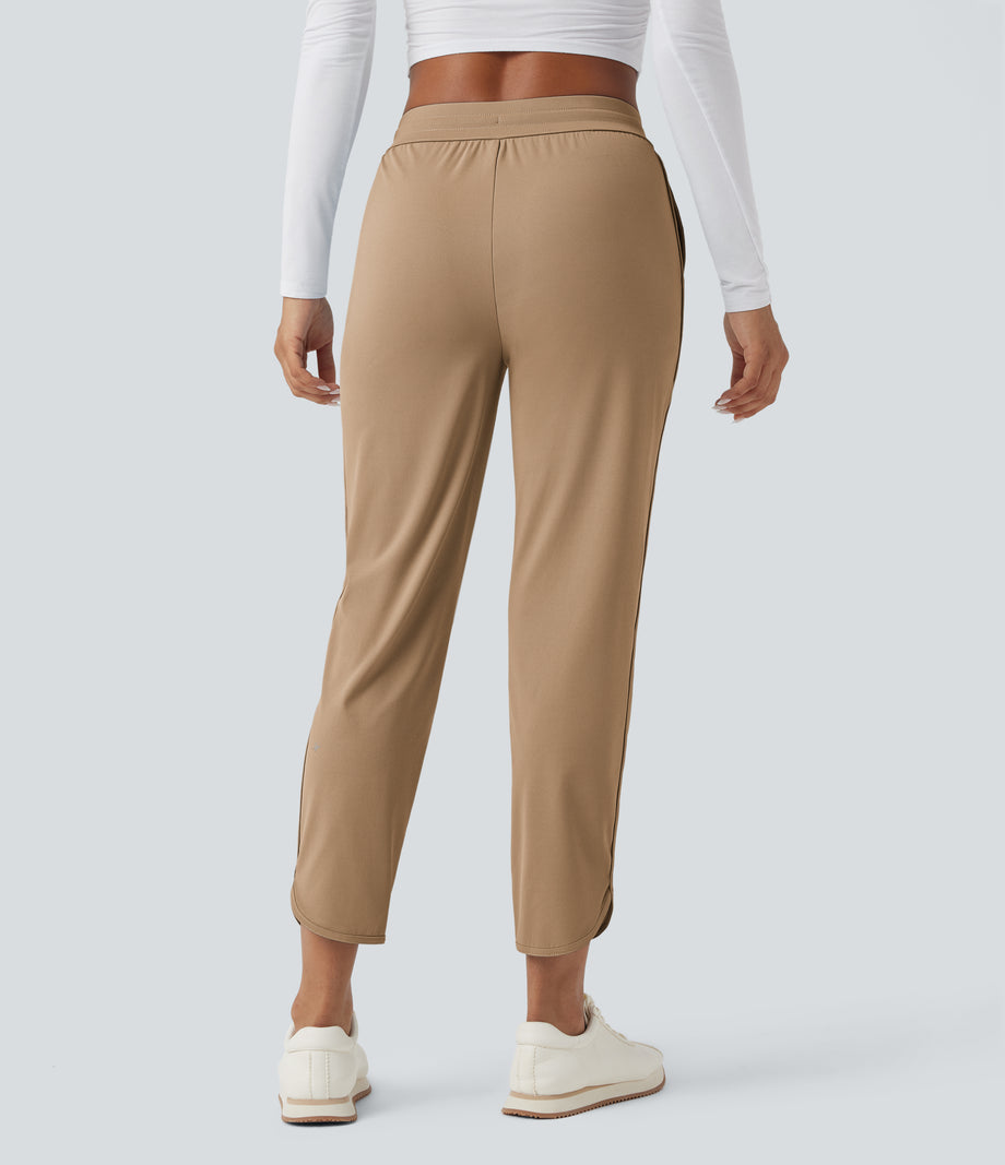 Mid Rise Drawstring Curved Hem Quick Dry Golf Tapered Pants with Pockets-UPF40+ - Cartouche