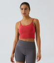 Basic Padded Workout Cropped Low Support Tank Top A-D Cups - Poinsettia