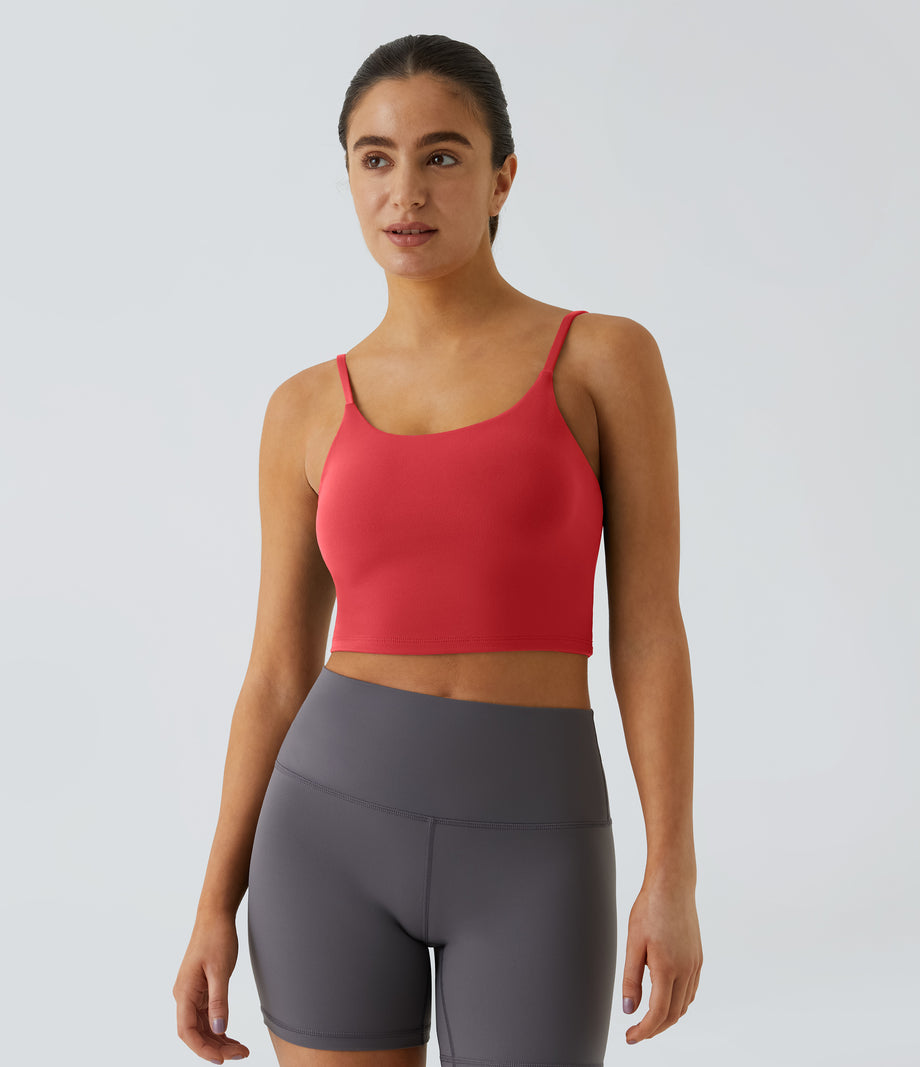 Basic Padded Workout Cropped Low Support Tank Top A-D Cups - Poinsettia