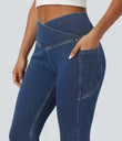 Halara Flex™ Crossover Pocket Washed Denim Work Leggings - Tide Blue Denim