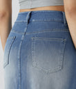 Halara Flex™ High Waisted Pockets Bodycon Washed Denim Casual Midi Skirt - Frost Blue Denim