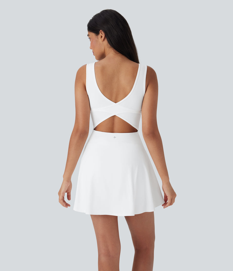 SoftlyZero™ Airy U Neck 2-in-1 Pocket Mini Cool Touch Dance Active Dress-Easy Peezy - White