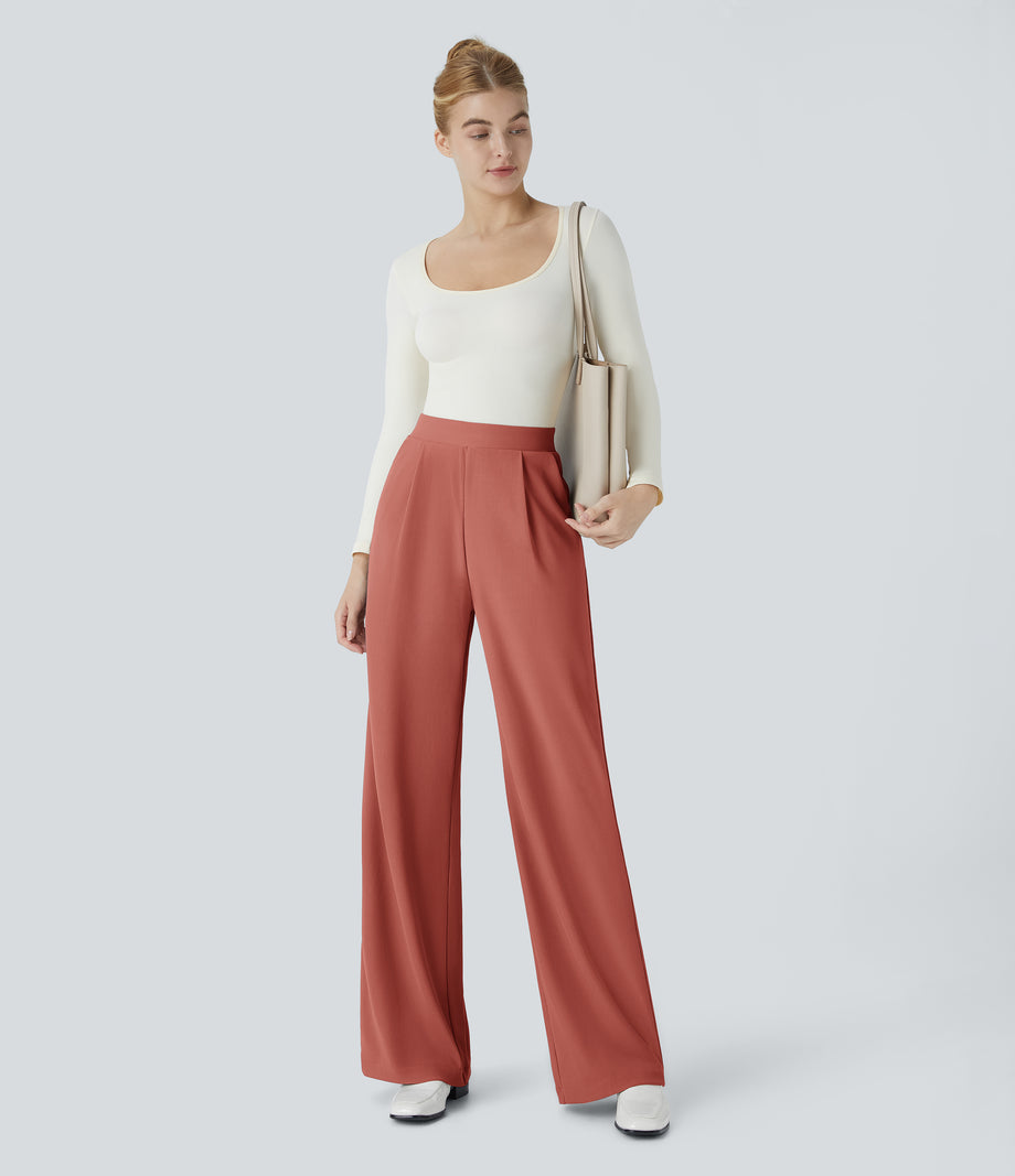 Halara Flex™ High Waisted Body Sculpt Waist-Slimming Pocket Wide Leg Micro Waffle Work Pants - Etruscan Red