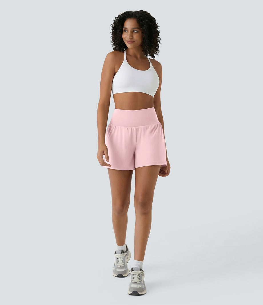 SoftlyZero™ Airy Super High Waisted 2-in-1  Cool Touch Yoga Shorts 5'' with Pockets-Longer Length - Primrose Pink