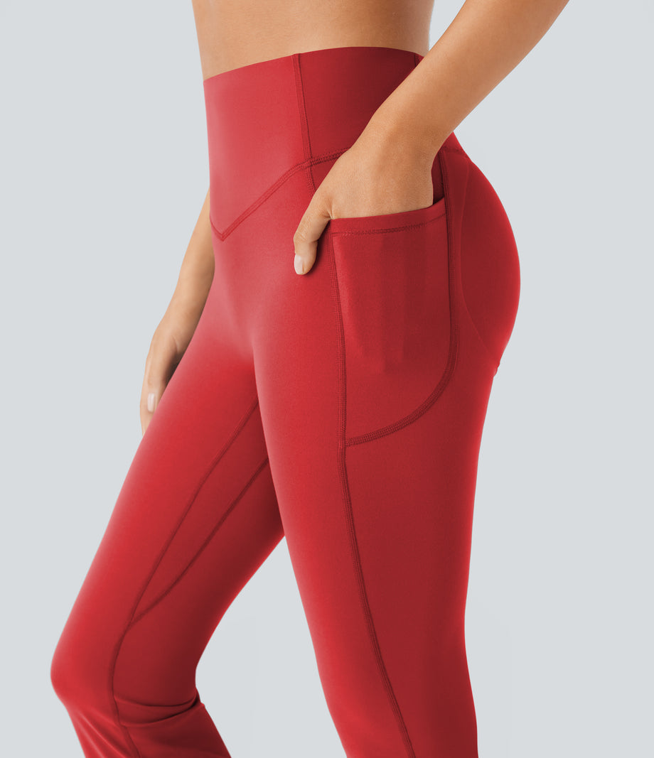 Halara UltraSculpt™ High Waisted Scrunch Butt Lifting Tummy Control Pocket Shaping Yoga Bootcut Leggings - Aura Orange