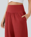 Breezeful™ High Waisted Tummy Control Split Hem Quick Dry Resort Pants with Pockets - Pompeian Red