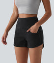 Halara Flex™ High Waisted Tummy Control Curved Hem Skinny Denim Casual Shorts with Pockets - Meteorite Black Denim