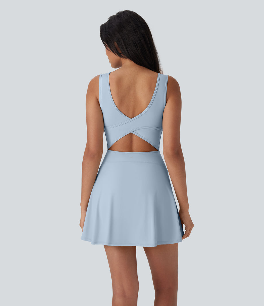 SoftlyZero™ Airy U Neck 2-in-1 Pocket Mini Cool Touch Dance Active Dress-Easy Peezy - Baby Blue