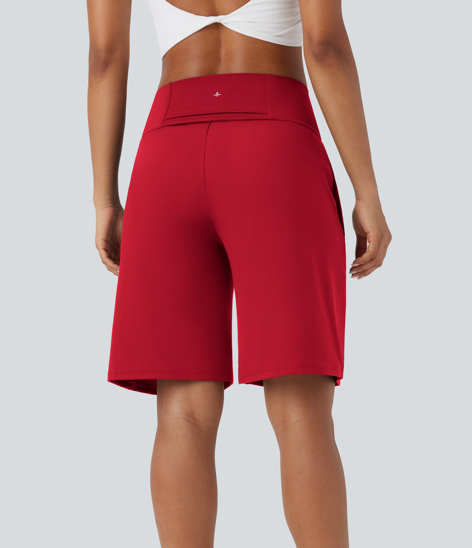 SoftlyZero™ Airy High Waisted Pockets Cool Touch Yoga Bermuda Shorts - Salsa