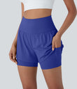 SoftlyZero™ Airy Super High Waisted 2-in-1 Cool Touch Yoga Shorts 5'' with Pockets - Aster Blue