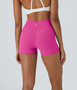 SoftlyZero™ High Waisted Crossover Plain Yoga Biker Shorts 3''-UPF50+ - Fedora Red Purple