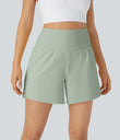 SoftlyZero™ Airy Super High Waisted 2-in-1  Cool Touch Yoga Shorts 5'' with Pockets-Longer Length - Light Bean Green