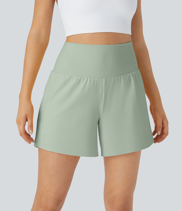 SoftlyZero™ Airy Super High Waisted 2-in-1  Cool Touch Yoga Shorts 5'' with Pockets-Longer Length - Light Bean Green