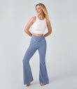 Halara Flex™ High Waisted Crossover Pocket Cool Touch Washed Casual Jeans - Tile Blue Denim