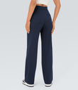 DayStretch High Waisted Pockets Straight Leg Casual Pants - Midnight Blue
