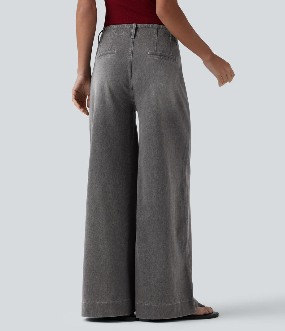 Halara Flex™ High Waisted Pockets Washed Casual Wide Leg Jeans - Cool Gray Denim