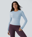 Solid Thumb Hole Yoga Sports Top - Cool Ice Blue