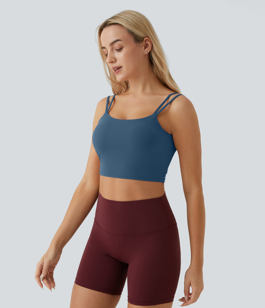 Double Straps Cropped Yoga Tank Top - Electric Blue
