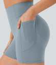 Halara UltraSculpt™ High Waisted Scrunch Butt Lifting Tummy Control Pocket Shaping Workout Biker Shorts 5'' - Blue Flower Gray
