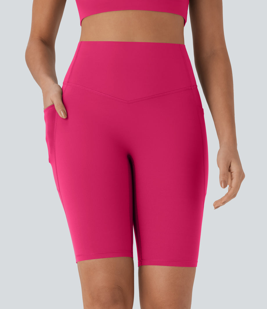 Halara UltraSculpt™ High Waisted Tummy Control Pocket Shaping Training Biker Shorts 9'' - Bright Rose