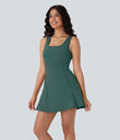 SoftlyZero™ Airy U Neck 2-in-1 Pocket Mini Cool Touch Dance Active Dress - Blue Spruce