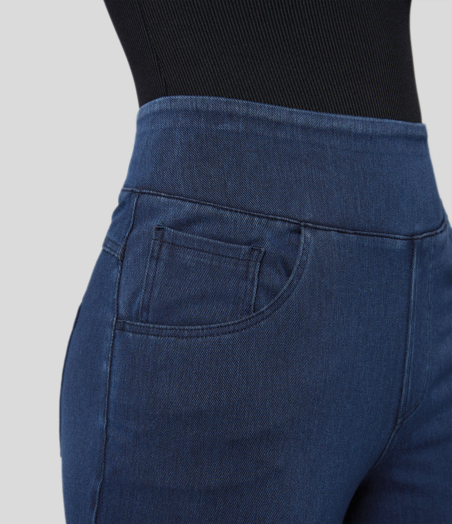 Halara Flex™ High Waisted Pockets Wide Leg Loose Work Jeans - Washed Denim Navy Blue