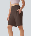 SoftlyZero™ Airy High Waisted Pockets Cool Touch Yoga Bermuda Shorts - Chocolate Martini