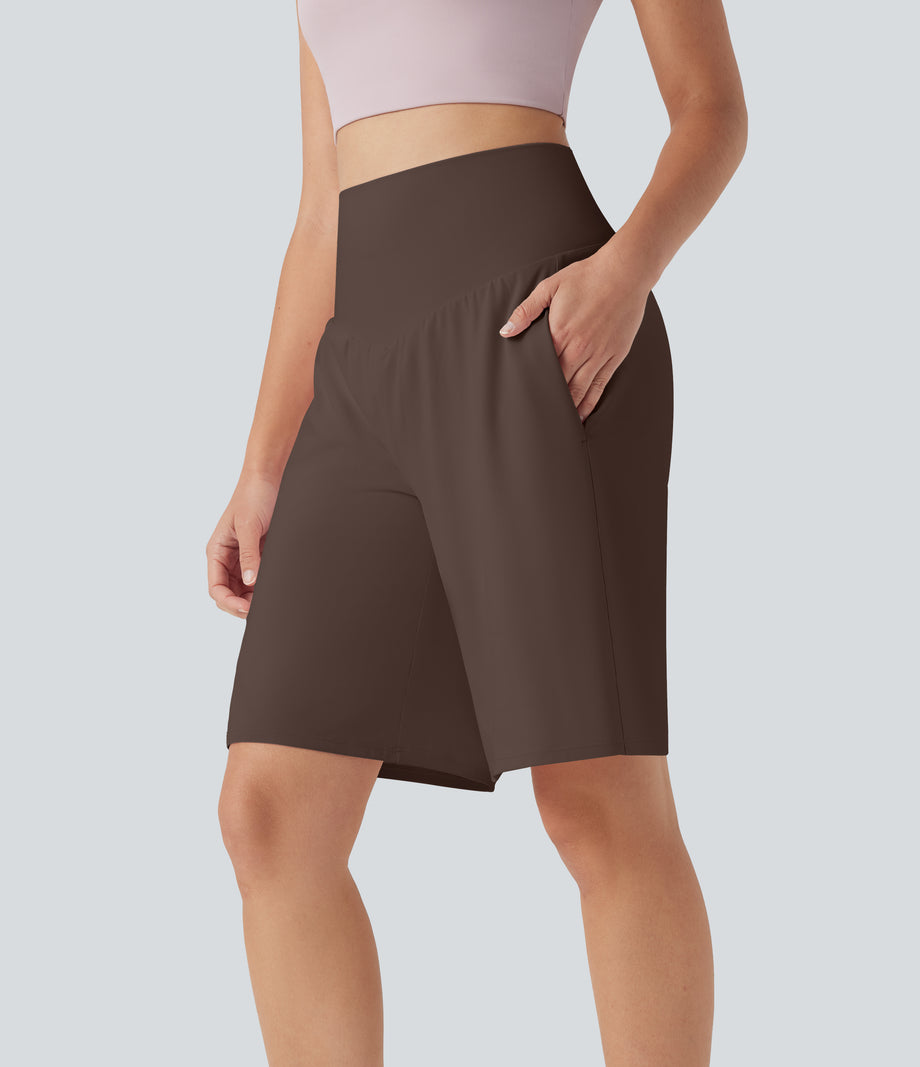 SoftlyZero™ Airy High Waisted Pockets Cool Touch Yoga Bermuda Shorts - Chocolate Martini