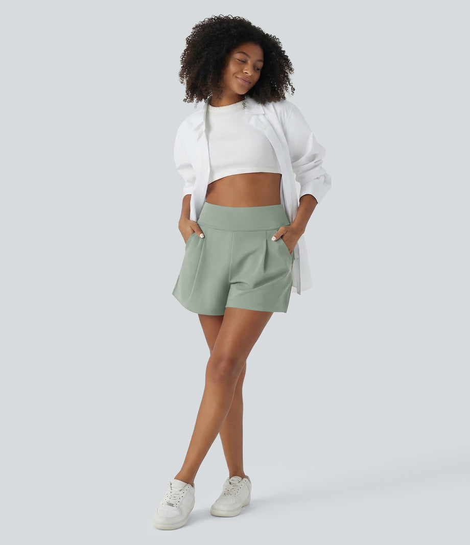 DayStretch High Waisted Work Baggy Shorts 4'' with Pockets - Sea Foam