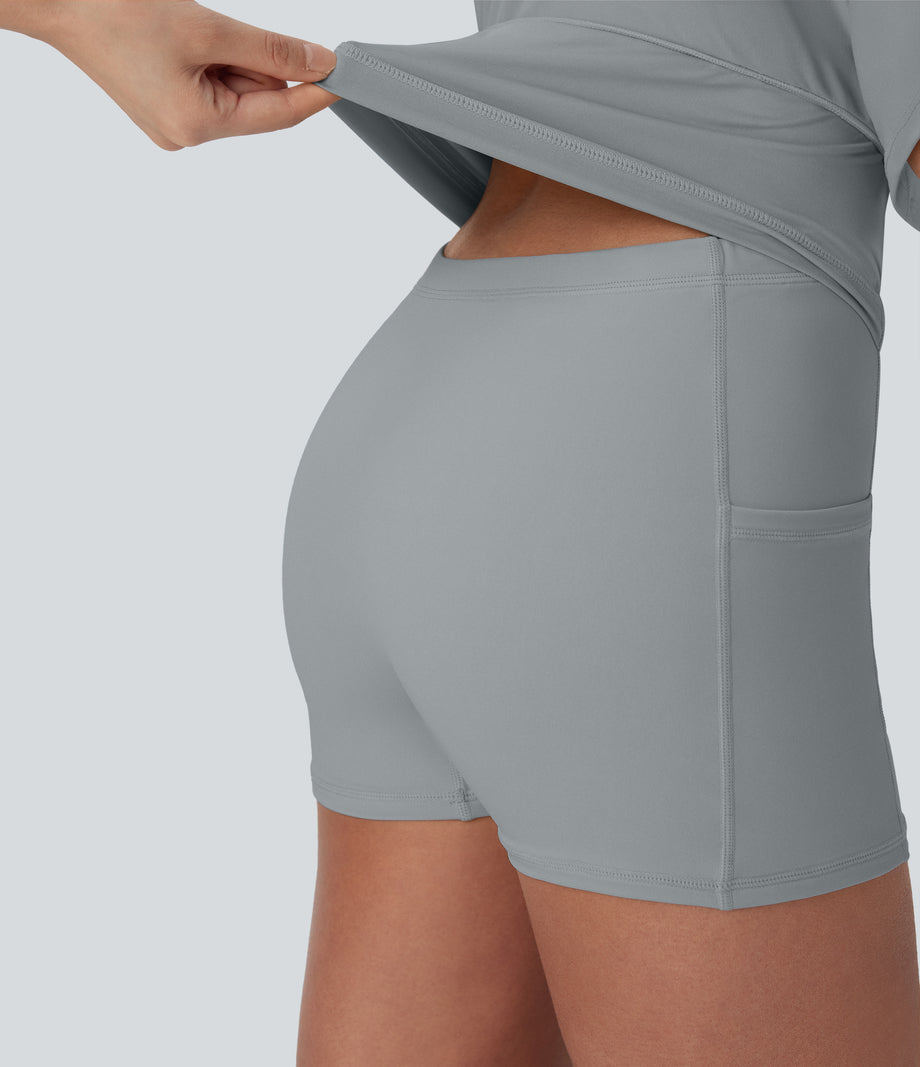 SoftlyZero™ Airy U Neck 2-in-1 Pocket Mini Cool Touch Dance Active Dress-Easy Peezy - Quarry